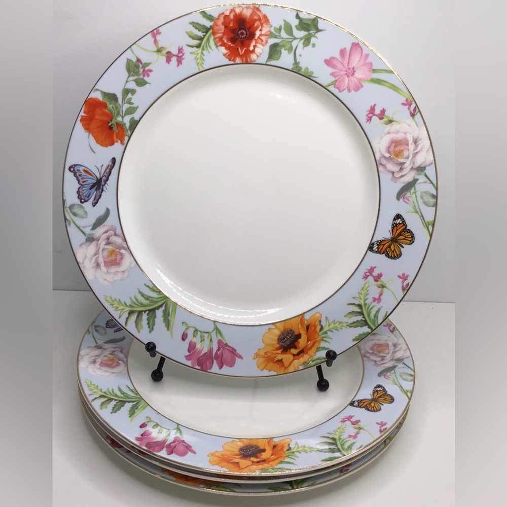 4 Dinner Plates GRACE TEAWARE Spring Floral Butterfly Porcelain 10.5” NEW